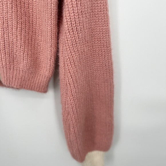 LuLu's Little Bit Of Sweetener Pink And Cream Cropped Cardigan Sweater Size Xs - Picture 9 of 10